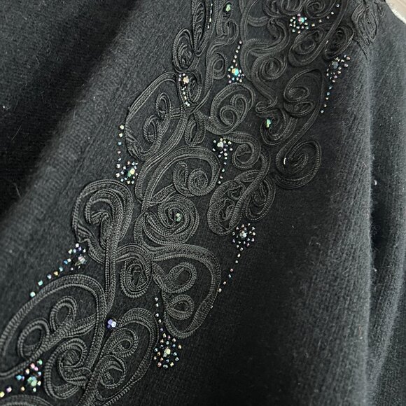 Vtg 90s Magnolia Black Beaded Lambswool Cardigan Sz M Grandmacore Eclectic Fairy - Picture 4 of 7